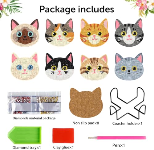 8 Pack Diamond Art Coasters Kits for Adults,Cat Diamond Painting Coasters - color: Cat Coasters-1
