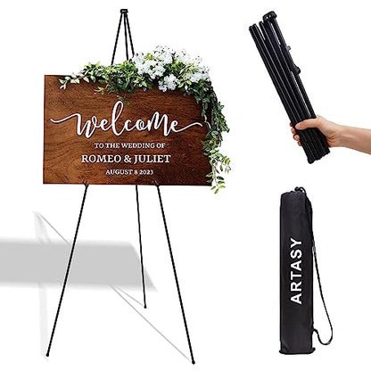 ARTASY 63" Easel Stand for Wedding Signs, Black, 1 Pack with Carry Bag - color: Black