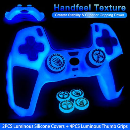 2 Pack Glow in the Dark Controller Skin Silicone Grip Protective Case Cover and 4 Thumb Grips caps Accessories. (2 Pack Glow Blue Black) - color: 2 Pack Glow Blue Black
