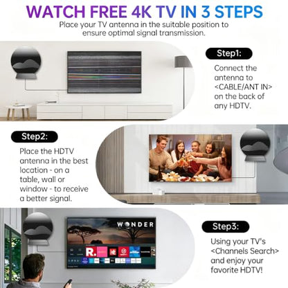 TV Antenna, 5000+ Miles Long Range Digital Antenna for Smart TVs Indoor