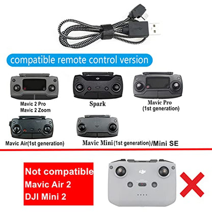 Hanatora Remote Controller USB Charging Cable Cord for DJI Mavic 2 Pro Zoom,Mavic Mini,SE,Mavic Pro,Air,Spark Drone,Nylon Braided Control Accessories