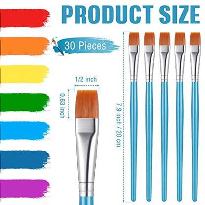 Zonon 30Pcs Paint Brush Bulk Small Flat Tip Acrylic Oil Brush, 1/2'', Blue - size: 1/2''