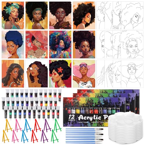 Sherr 108 Pcs Lady Sip and Paint Kit, Pre Drawn Canvas for Adults - style: Lady