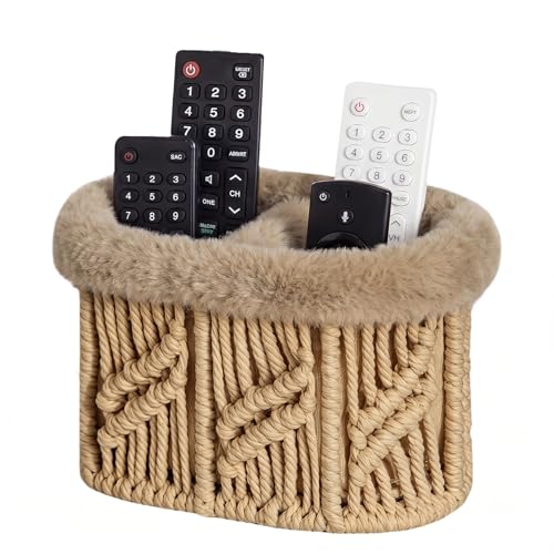 Remote Control Holder, Woven Plush Lined TV Remoter Holder Caddy - color: Brown