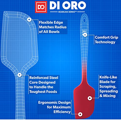 DI ORO Large Silicone Spatula - 600F Heat Resistant, Red - color: Red