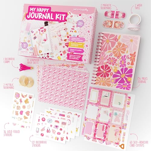 jackinthebox Happy Journal Kit for 8-12 Year Old Girls, Craft Scrapbook Set - color: Pink