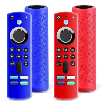 (2 Pack) OneBom Protective Remote Cover, Silicone Remote Control Case, Anti Slip Shockproof Protective Case with Lanyard(Not Golw Blue&Not Golw Red) - color: Blue&Red