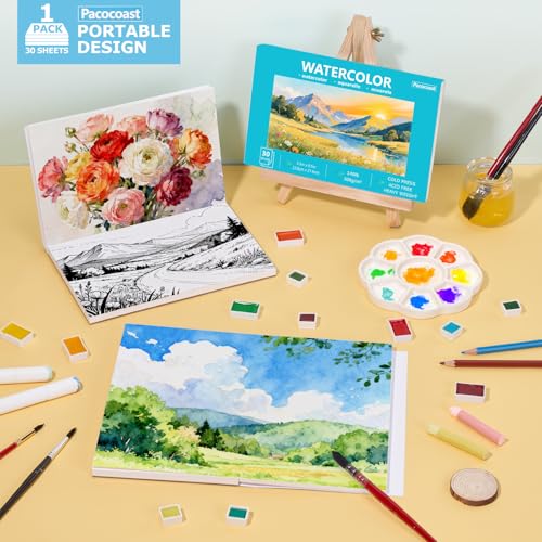 Pacocoast Small Watercolor Sketchbook 5.5"x8.5", 30 Sheets 140lb/300gsm - color: Teal, size: 5.5"x8.5"