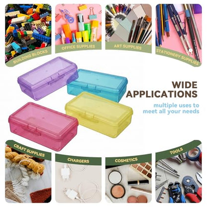 novelinks 5x8 Inch Plastic Pencil Box, Small Clear Storage Bins with Lids - size: 4 Pack