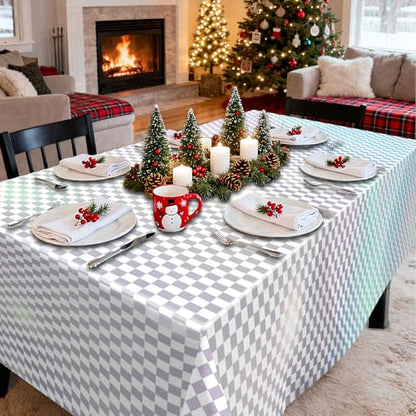 OQOQ White Checkered Iridescent Tablecloth 2 Packs, 54x108 Inches - color: White Checkered