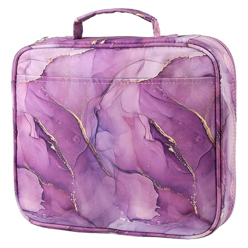 Multi-Functional Zipper Pencil ipad case w/Handle and Zippered Pocket - color: Dark Marble Purple
