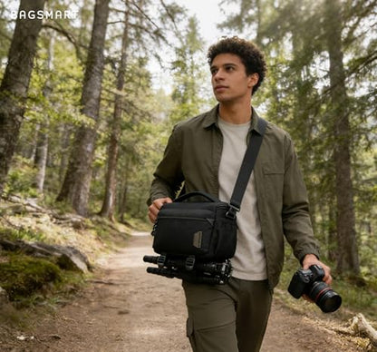 BAGSMART Camera Sling Bag with Tripod Holder & Rain Cover, Black - color: 01-Black