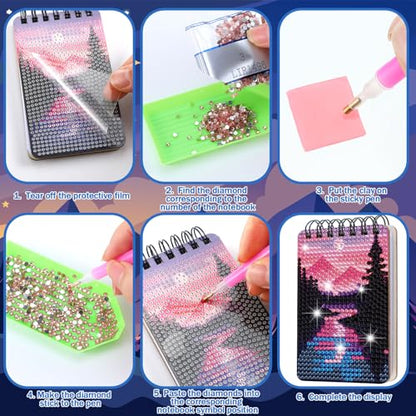 Fuyoooo 12 Pcs Starry Sky Theme Diamond Art Notebook, 4.72 x 2.83 Inch - style: Starry Sky