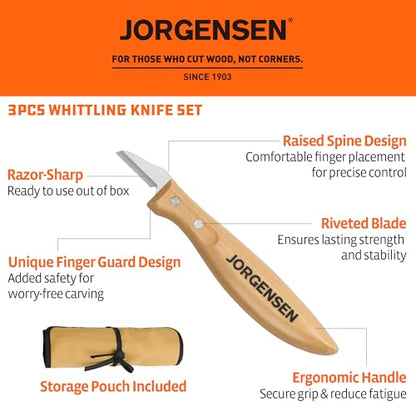Jorgensen 3-Piece Wood Carving Tool Set with Stainless Steel Knives