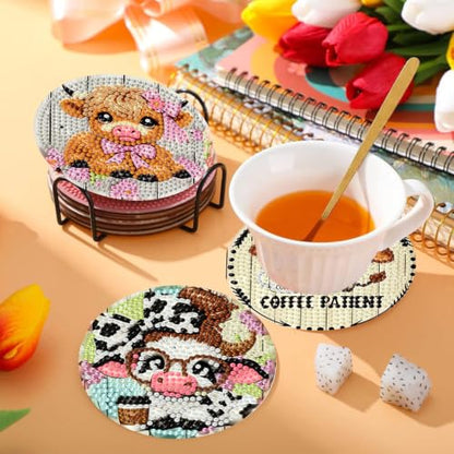 Diamond Art Coasters Kit for Adults, Diamond Painting Coasters - color: Cow-1