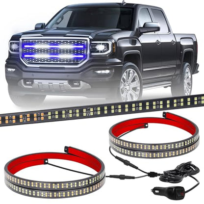 XRIDONSEN 2-Pack 30 inch Blue White Grill Emergency Lights Strip - color: Blue/White