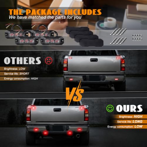 4PCS 3-LED Red Flashing Strobe Lights for Trucks Cars Vehicles - color: Red, size: 3LED-4PCS