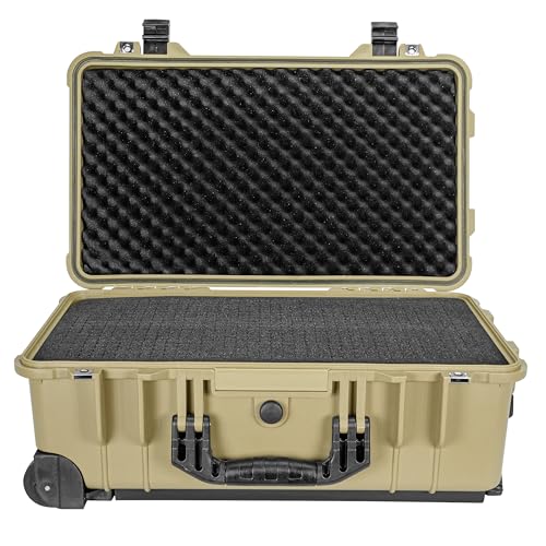 Eylar 22" Carry-On Travel Roller Gear, Camera, Drones, Tools, Equipment Hard Case Waterproof with Foam (Tan) - color: Tan