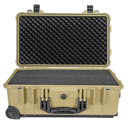 Eylar 22" Carry-On Travel Roller Gear, Camera, Drones, Tools, Equipment Hard Case Waterproof with Foam (Tan) - color: Tan