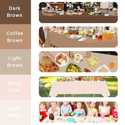 CMUSKO 54 x 108 Inch Boho Tablecloths-5Pcs Gradient Brown Neutral Disposable Plastic Table Covers for Baby Shower,Birthday,Wedding - color: Boho