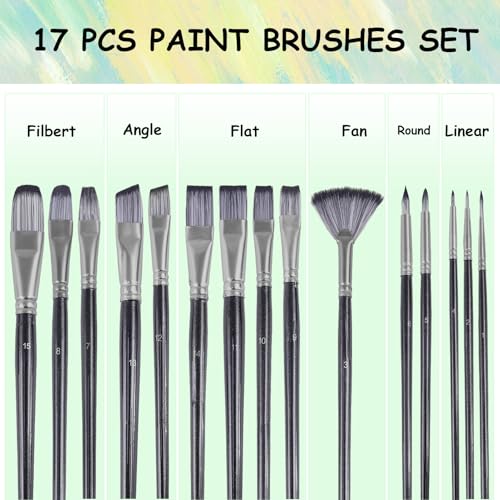 Paint Brushes Set, 18 Pcs, with Bag, for Acrylic and Oil, Black