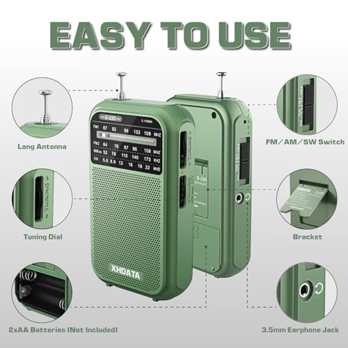 XHDATA D220 Portable AM FM SW Shortwave Receiver Pocket Radio, Green - color: Green
