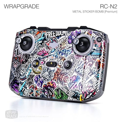 WRAPGRADE Skin Stickers Compatible with DJI RC-N2/N3 (Metal Sticker Bomb) - color: Metal Sticker Bomb