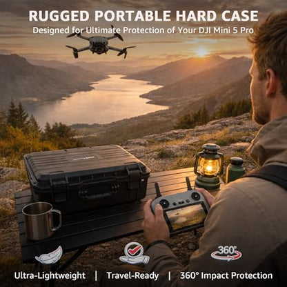 Waterproof Hard Carrying Case for DJI Mini 5 Pro Drone, Fly More Combo, Holds 9 Batteries, DJI RC 2/RC N3 Remote Controller, Charging Hub and Other Accessories | Shockproof, Dustproof