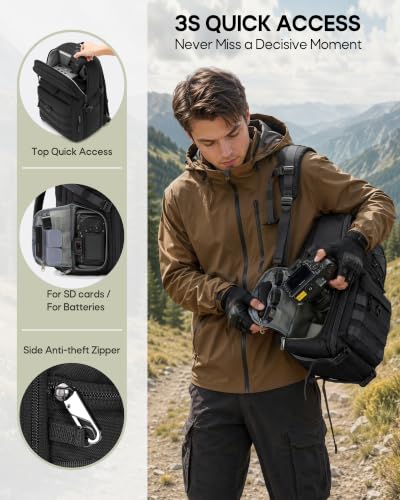 RAINSMORE Camera Backpack, DSLR/SLR/Mirrorless Tactical Camera Bag Cases - color: Black