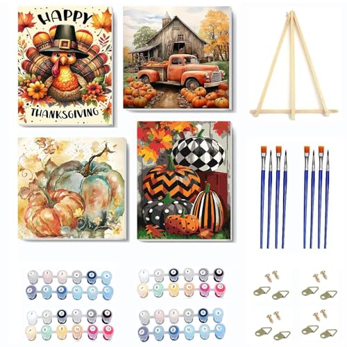4 Pack Fall Pumpkin Paint by Numbers Kit for Adults Beginner with Framed - color: 4 Paint Fall by Number-0609-1