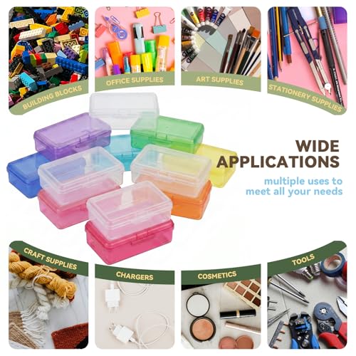 novelinks 5x8 Inch Plastic Pencil Box, Small Clear Storage Bins with Lids - size: 12 Pack