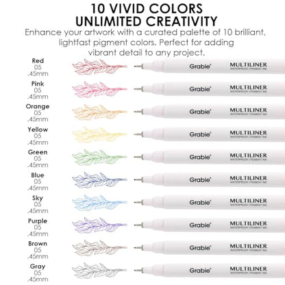 Grabie Micro Fineliner Pens, 10 Multicolor Waterproof Drawing Pens - color: 10-Multicolor