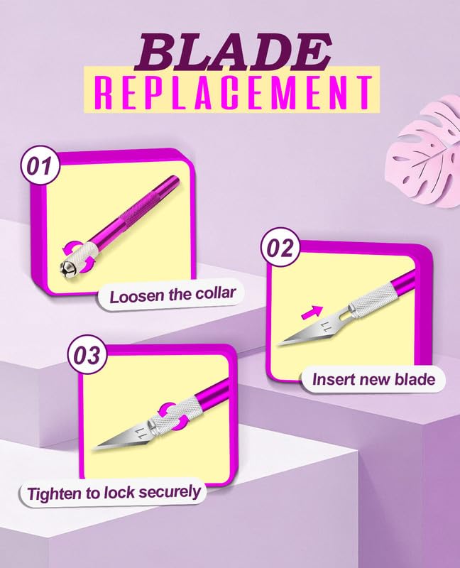 DIYSELF Craft Knife Set with 20 Extra #11 Blades, Aluminum Handle, Ruler - color: Purple-20blades