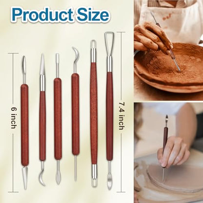 Amrules 6 Pcs Double-Ended Clay Carving Tools Set for Adults, Red - color: Red-Sculpting-6Pcs