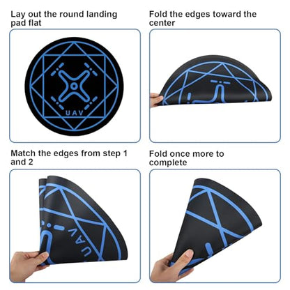 Drone Landing Pad, 20 Inch Round Universal Waterproof Portable Fast-Foldable Helipad for Mini 5 Pro/4/3/2 Se/4k/Dji Neo/Flip/Mavic 3/Rc Quadcopters, Fit Various Drone Flying Scenarios (Blue) - color: Blue