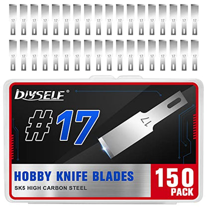 DIYSELF 150 PCS Exacto Knife Blades #17, SK5 Hobby Knife Replacement Blades - size: #17