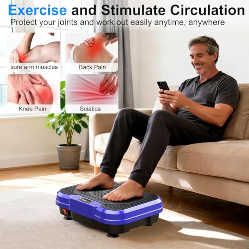 Vibration Plate Exercise Machine,Vibration Plate for Lymphatic Drainage Power Vibration Plate Machine Support 450 Lbs 250 Adjustable Speeds,Vibrating Plate Shake Plate Weight Loss - color: Blue