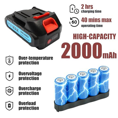 Mini Chainsaw Battery, 21v Lithium Battery - 2.0 Ah Battery with Electric Quantity Display, Include Charger Adapter, Suitable for Cordless Powe - size: 2000mAH