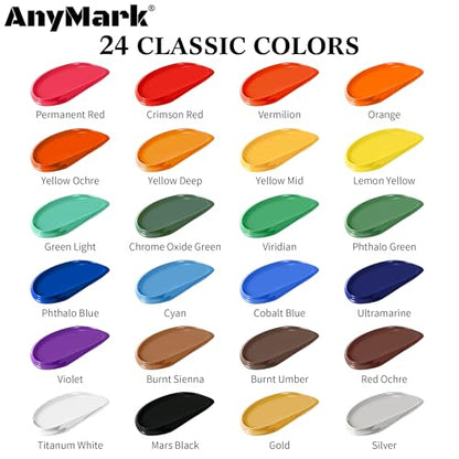 AnyMark Acrylic Paint, 24 Classic Colors Acrylic Paint Set with 10 Brushes - color: Classic