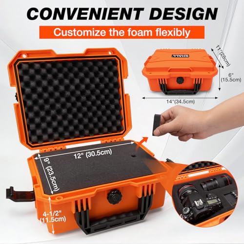 SHALL Hard Case, Cyberdeck Case, IP67 Waterproof Protective Camera Case with Customizable Foam, Protection for Camera, Drones, Lens, Equipment, 14"x11"x6", Orange - color: Orange