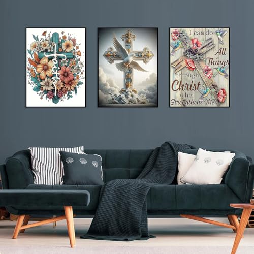 Axquilon 3 Pack Religious Diamond Art Kits for Adults 12x16inch - color: 3 Pack Cross