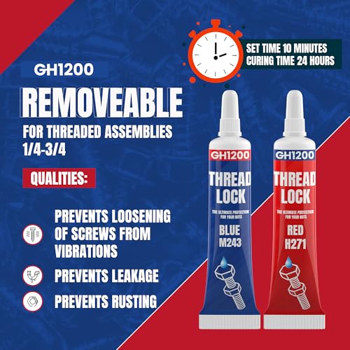 GH1200-6gx2 Pack Thread Lock Medium and Strong Strength for Nuts, Bolts, and Metals, Threadlocker Lock Tight & Seal Fasteners with Stable and Consistent Performance - style: (a) 2PCs x 6g combo