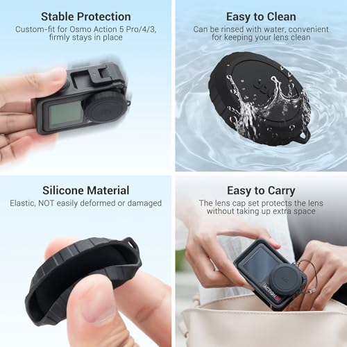JJC Rubber Lens Cap for DJI Osmo Action 5 Pro 4 3,with Lens Ring & String - color: Silicone Lens Cap