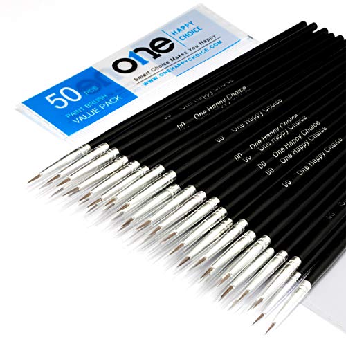 50 Pcs Fine Detail Synthetic Paint Brush Set, Pointed Round Size #00 Small - size: Size #00 (Small)