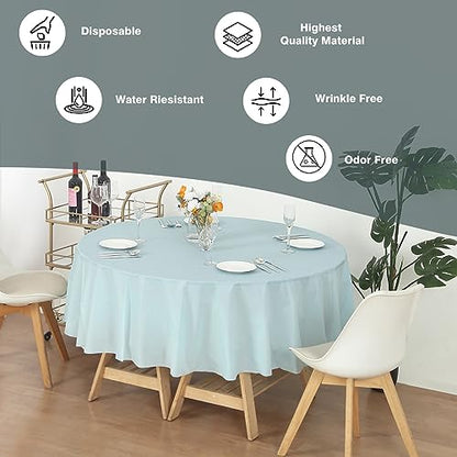 Evershine (12-Pack Heavy Duty Plastic Table Covers Tablecloth (Reusable) (Round 84", Light Blue) - color: Light Blue, size: 12 PACK Round 84"