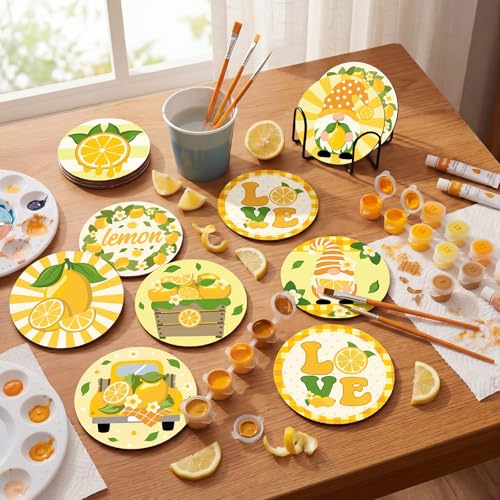 Reallnaive 8 Pcs Lemon Paint by Numbers Kit for Adults Wooden Coasters - style: Lemon