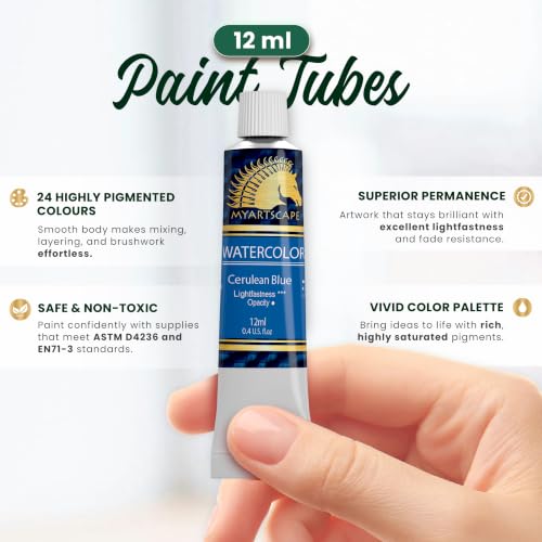 MyArtscape Watercolor Paint Set - 24 x 12ml Watercolor Paint Tubes