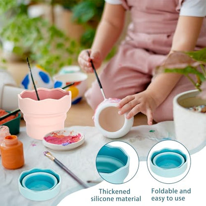 2 Pcs Collapsible Silicone Paint Brush Washers for Watercolor & Oil Paint