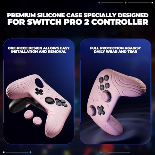 PlayVital for Nintendo Switch 2 Pro Controller Silicone Cover – Samurai Edition Protective Skin Case for Switch 2 Pro Controller with Back Button Caps & Thumb Grips & Stickers - Cherry Blossoms Pink - color: Cherry Blossoms Pink