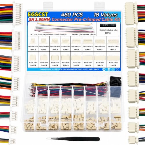 JST SH 1.0mm Connector Kit | 150 Pre-Crimped Cables Wires 10 Colors | 3/4/5/6/7/8/9/10 Pin Female Housing and Male Socket | FPV Drone Flight Controller Compatible - size: 1.0mm-SH